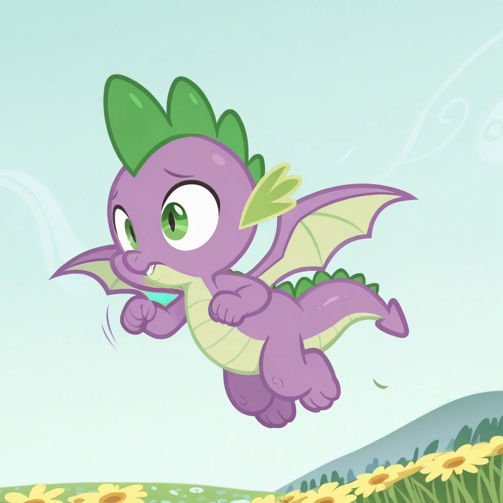 masterpiece, best quality, amazing quality, Spikemlpil, semi-anthro, male, dragon, purple skin, green eyes, light green ear fins, tail, meadow background,full body, wings, flying , flying pose, sky. Punching. Acton pose, <lora:4235ec91-e596-4e37-87a5-3f6d6d50c7c2:1.0>