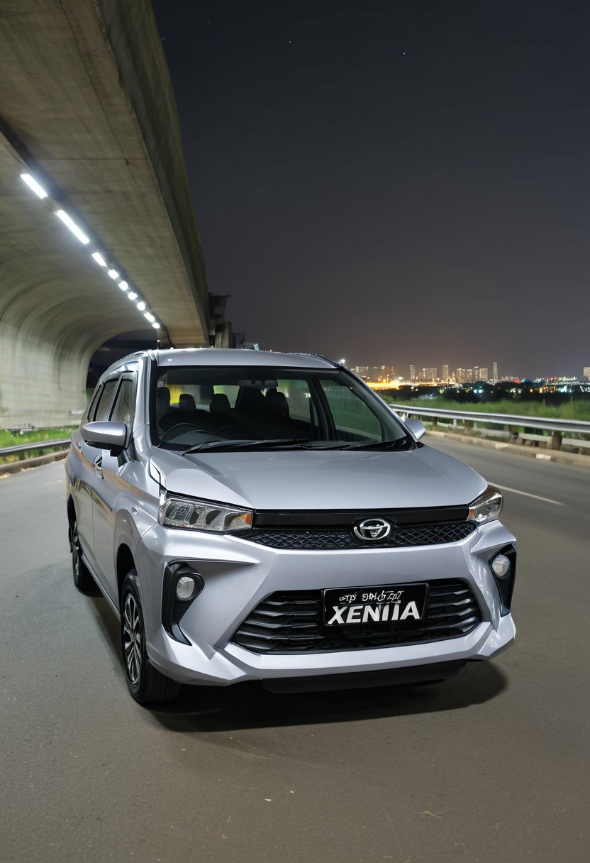 high resolution, best quality, Car, Daihatsu Xenia, City outskirts, underpass, dim lights,