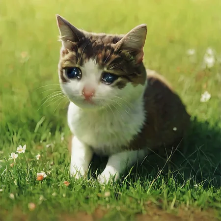 score_9, score_8_up, score_7_up,sad cat meme, (masterpiece, best quality:1.4), close-up , sitting, field of grass, sky, forest background, <lora:sad_cat_pony27:0.8>,full body cat