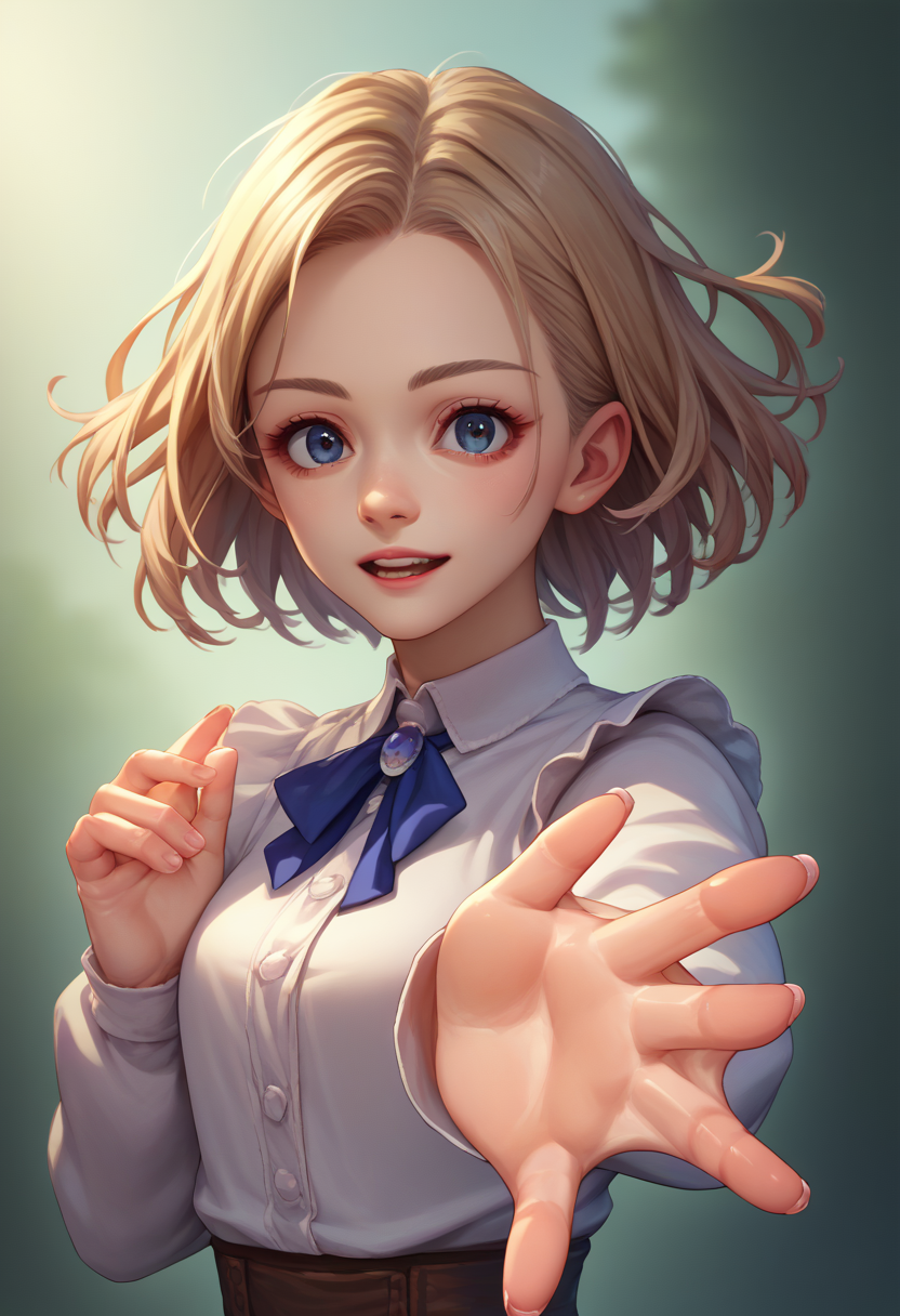 score_9, score_8_up, score_7_up, source_anime, webbed hands, <lora:WebbedHand_XLPD:1>, upper body, 1girl, <lora:Beckoning_XLPD:1> beckoning, reaching towards viewer