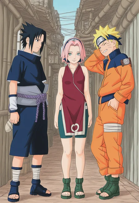 amazing quality,very aesthetic,absurdres,best quality,newest,masterpiece,4k resolution, absurdres, highres,
kishimoto masashi,watercolor (medium), <lora:Naruto_style_kulty1-000004:0.8>trio, 1girl, 2boys, uzumaki naruto, uchiha sasuke, haruno sakura,