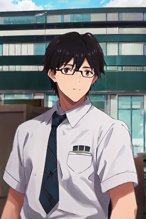 solo, 1boy, solo_focus, AkabaneP, black hair, brown eyes, glasses