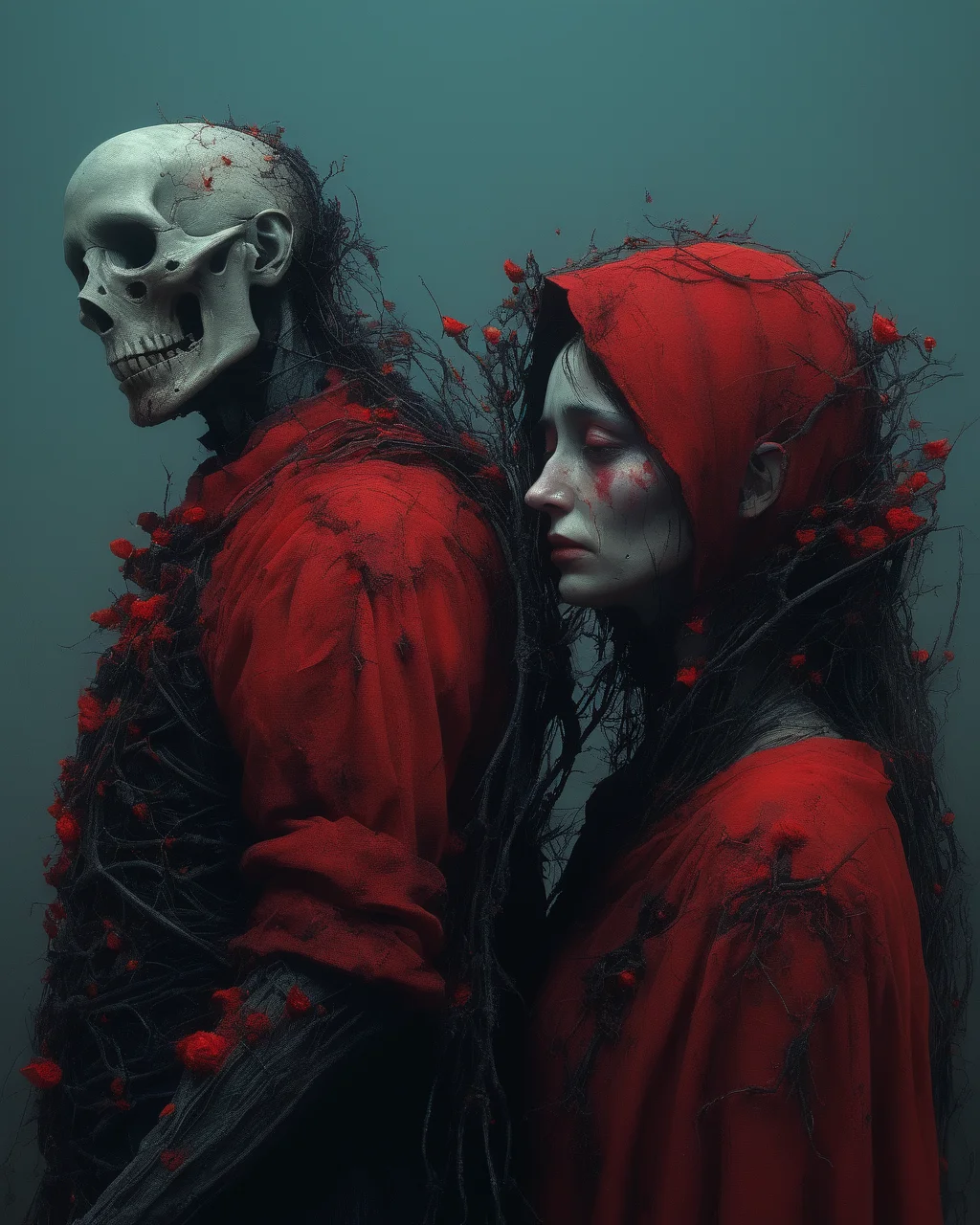 heartbroken liches, married liches getting a divorce, romance lost, heartache, sad, melancholy, Tim Burton, Nicola Samori, Beksinski, dystopian surrealism, vivid intense colors, red, ultra focus, <lora:add-detail-xl:1> <lora:xl_more_art-full_v1:0.6> <lora:XSfenlie:1> fenliexl