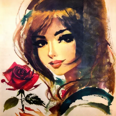 grabianski portrait of a beautiful girl with a rose <lora:grabianski:1>