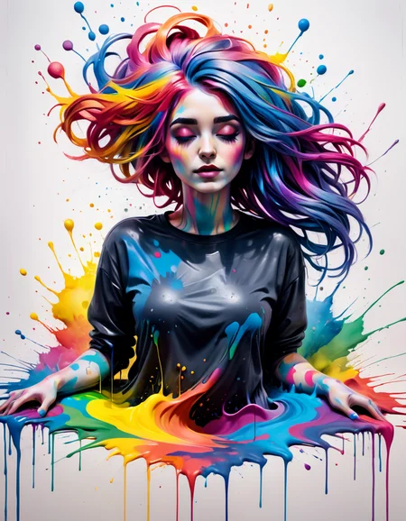 photo of a beautiful goth girl with thick flowing (liquid paint rainbow hair:1.1) laying on her back made of paint and defies gravity, from above, highly detailed, intricate, amazing, trending, paint splatter, paint drops <lora:SDXLPaintSplash:0.7> Colorsplash 8k, high quality, photo,