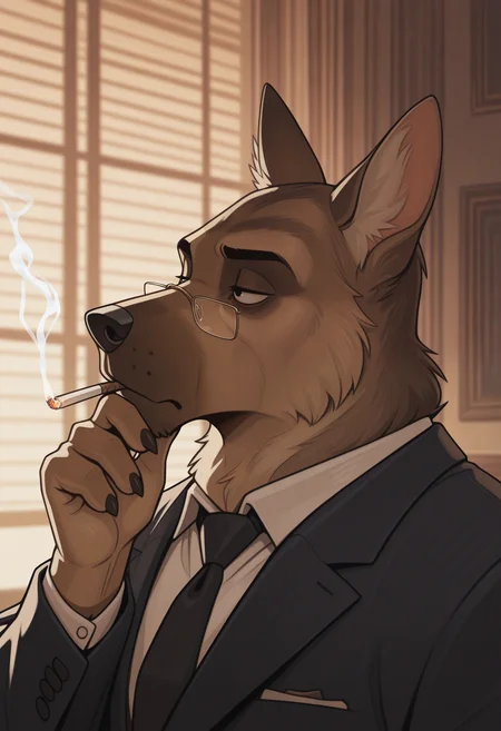 masterpiece, best quality, amazing quality, solo, 1boy, JohnBS, suit, glasses, white shirt, cigarett, smoking, close-up