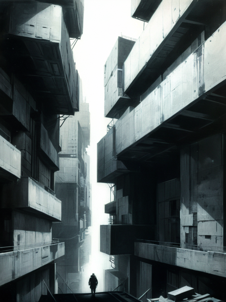 layered expired film , analog nightmare, midnight dream, astral city,   + 36.5 mm f0 cinematic  quality , + style of  Jeremy Mann,  Peter Elson, Alex Maleev, Ryohei Hase, Raphael Sanzio, Pino Daheny, charlie bowater, Albert Joseph Penot, Ray Caesar, hr giger, gustave dore, Stephen Gammell, masterpiece of art portrait layered sheets, techniques used: lithography chiaroscuro, atmospheric perspective <lora:Brutalism:0.5> brutalism <lora:xl_more_art-full_v1:1.1>