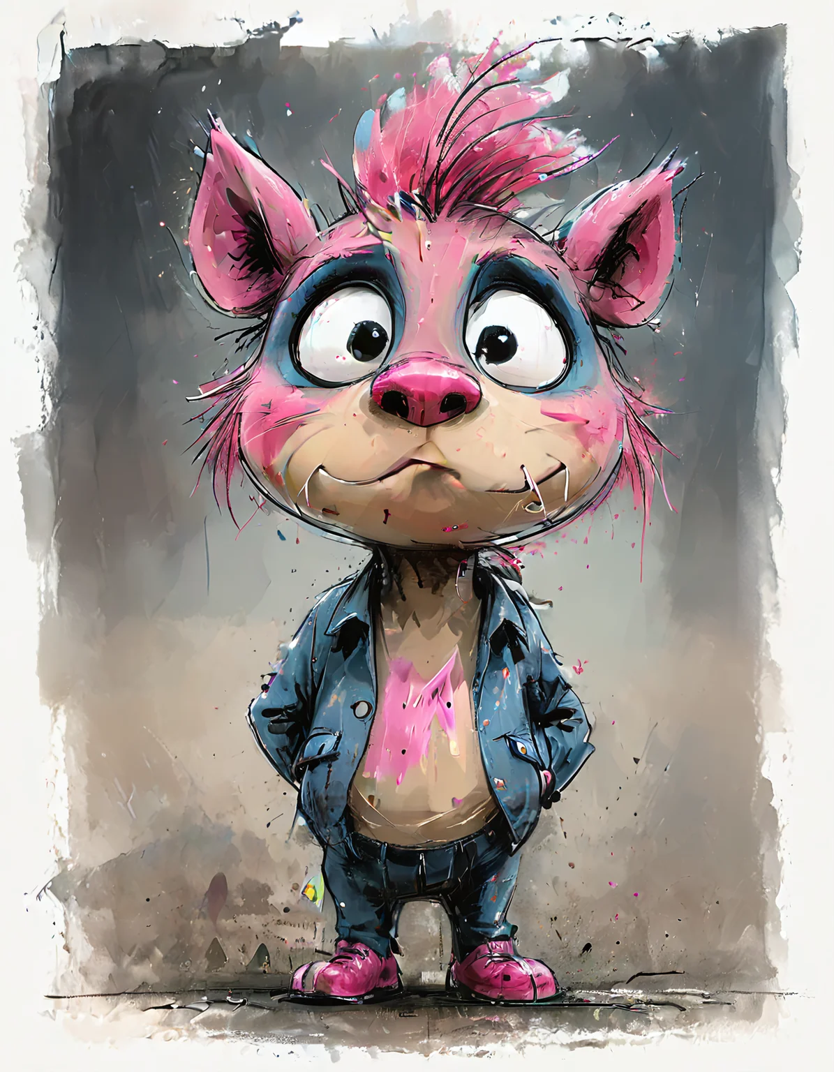 impactful color paint of cute drawing of a punk piggly on a farm,
highly detailed, sharp, professional, clear, high contrast, crystal clear, 4k, uhd, masterpiece