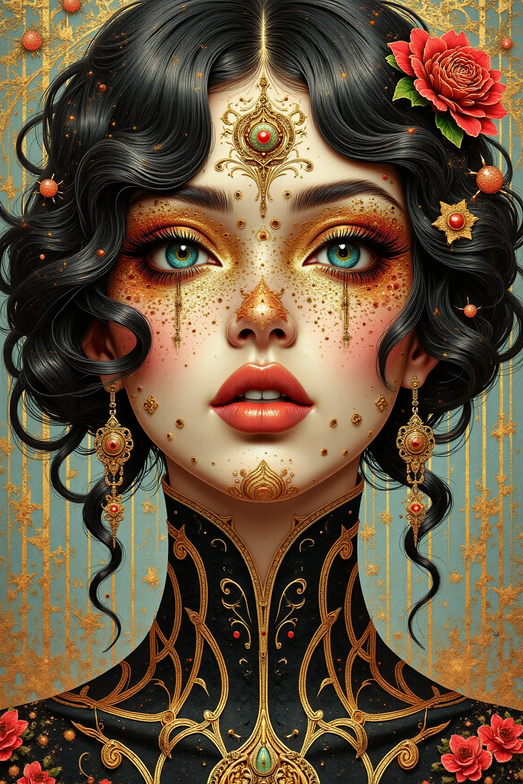 yfg-sm0rg, ART NOUVEAU streamline moderne reaction-diffusion turing pattern lichtenberg pattern fauvism Anodized Metal Queen, Brittney Lee, paper craft inspired, very detailed, sparklecore, glittercore, goth color palette trending on ArtStation