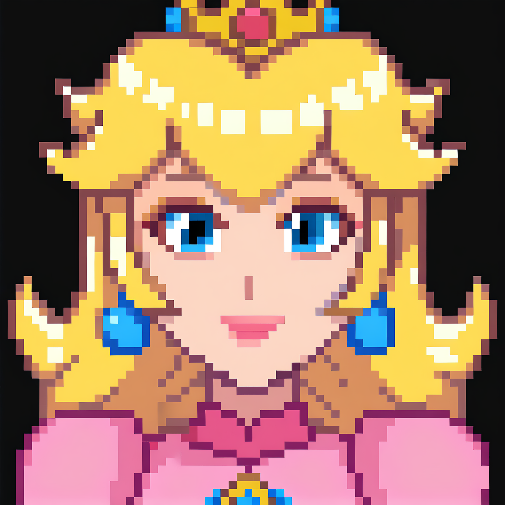 1girl,princess peach, blonde hair, blue eyes,smile,portrait,stardewxl,black background,  <lora:stardew_valle_portraits_pony-000008:1>