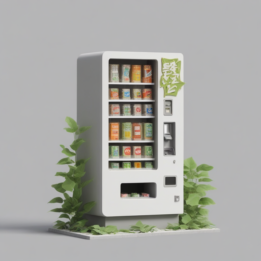 isztoksk, no humans, vending machine, simple background, grey background, leaf, plant, bottle, 3d, miniature, isometric, game design, octane render, masterpiece, best quality
