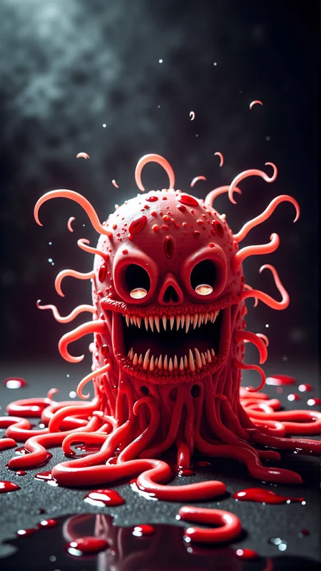 A realistic photo, dark style, atmospheric, of a CarnageStyle red bloody gore splatter Jellybean, alteration wet, NSFW<lora:DarkmosphericFlux:0.5>photography,outdoor lighting,eye-level shot,direct perspective,high key lighting,plasma,anatomical beauty,neoclassicism,multilayered realism,(birds eye view:1.2),shot on Nikon Coolpix P950 with Built-in 24-2000mm f-2.8-6.5 <lora:CarnageStyleFlux:1>