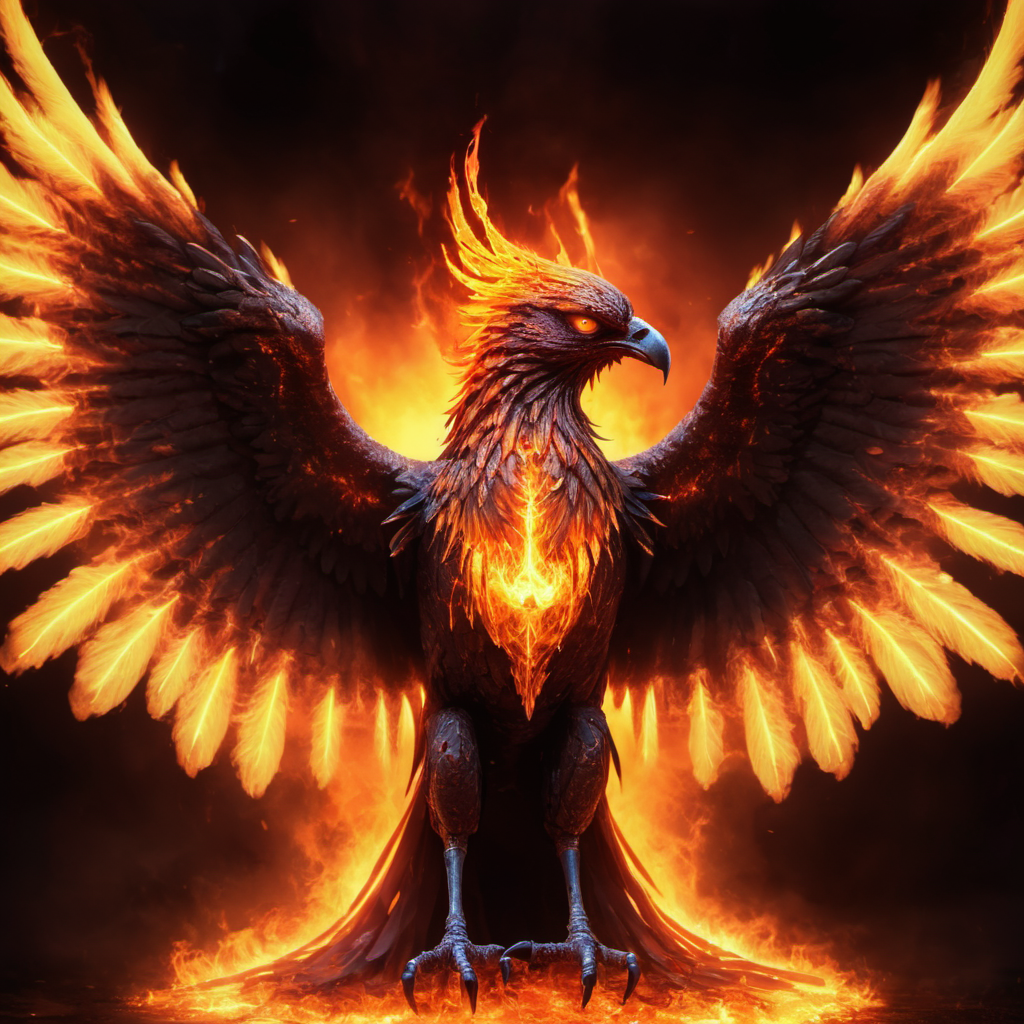 immolation phoenix,<lora:Phoenix:0.68>,terrifying glowing eyes,majestic wings,