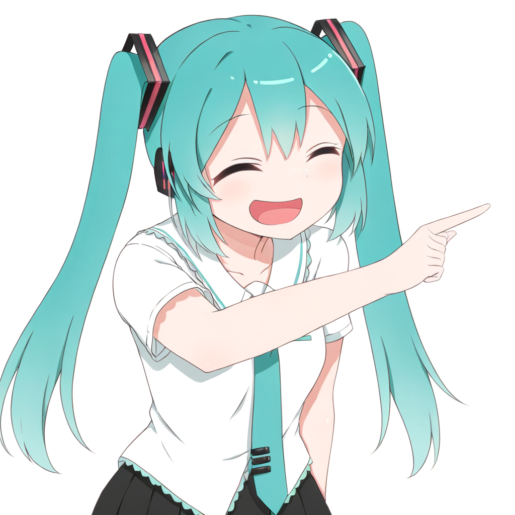 <lora:xl_ð¤£ð(kohaku_Delta):1>,ð¤£ð pose,solo,closed eyes,pointing,open mouth,smile,^ ^,hatsune miku,, masterpiece,best quality,