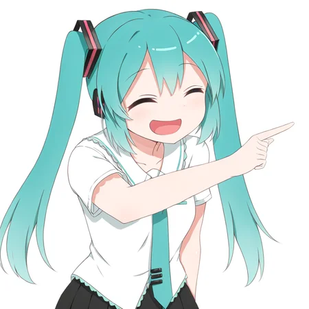 <lora:xl_ð¤£ð(kohaku_Delta):1>,ð¤£ð pose,solo,closed eyes,pointing,open mouth,smile,^ ^,hatsune miku,, masterpiece,best quality,