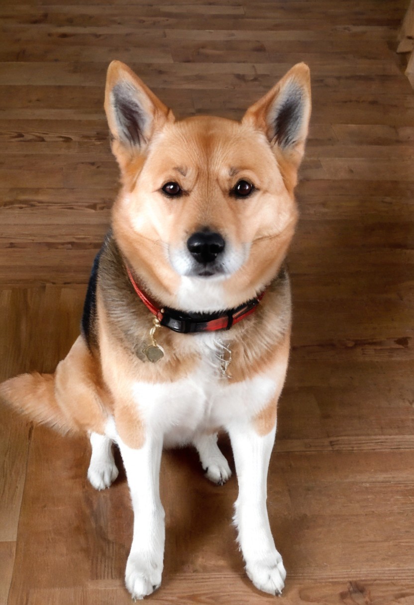 vector drawing, tshirt design, hyp3rd3tail style, Harley_D, full view, A dog called Harley, front view, oreilles dressées, proud, mélange de Berger Allemand et Shiba Inu, style of 5h1rt, perfect, Impeccable, Optimal, Supreme, montaign, sapins, digital,