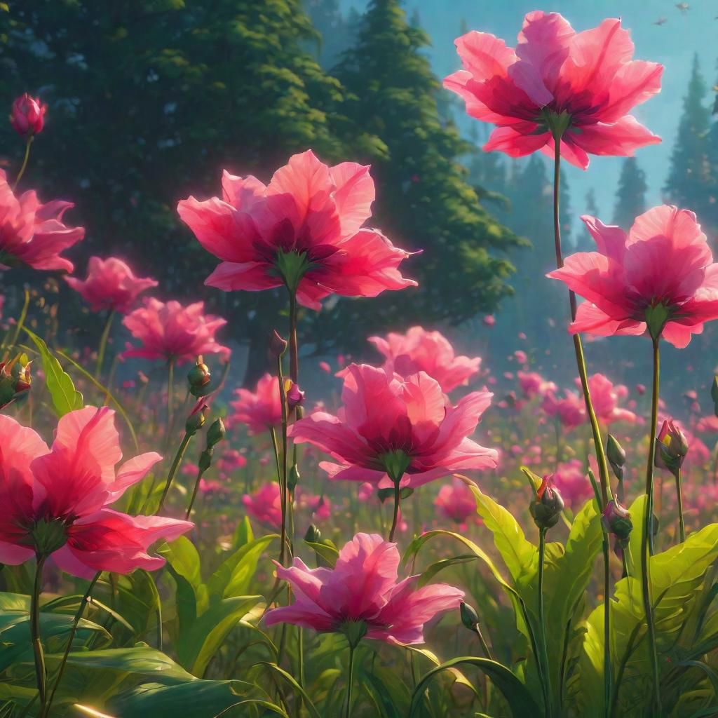 A parody of beautiful flowers, digital art, trending on Artstation by Alena Aenami and Peter Mohrbacher. Octane render 4k UHD image, highly detailed, good lighting, beautiful. epic. masterpiece. high quality resolution HD quality in gouache detailed painting by Greg Rutkowski, Thomas Kinkade. vivid color glow effect. Trending on p <lora:Details:0.85>