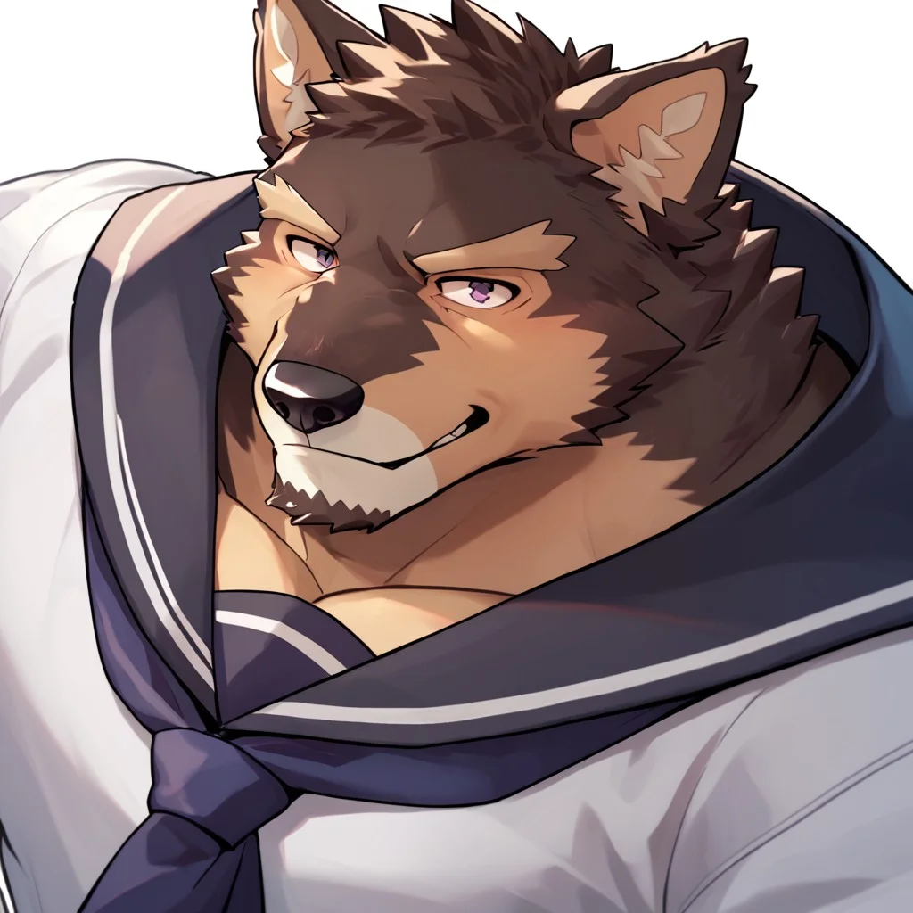 score_9, score_8_up, score_7_up, <lora:Pubraseer-000009:1.0> Pubraseer, solo, dog boy, bara, furry male, sailor uniform