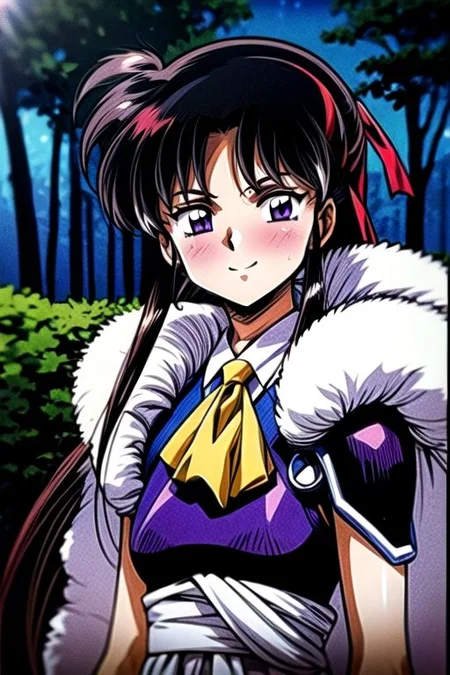 best quality 1girl Setsun4 solo long hair, (night time) forest background black hair very long hair purple eyes multicolored hair armor, small, (fur trim) (medium body),<lora:EMS-179-EMS:0.800000>,<lora:EMS-293862-EMS:0.800000> bow, hair_bow, hair_tubes, red_bow, brown_hair, long_hair, bangs, ascot, frilled_bow, yellow_ascot, blush, smile, hair_between_eyes, athletic, armor, miko, Smiling, happy, dragoon helmet, (helmet)