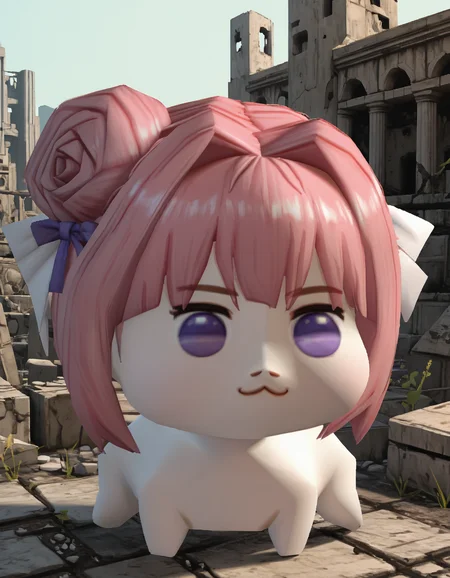 score_9, score_8_up, score_7_up BREAK 1girl, solo, chibi, doro, creature, :3, pink hair, purple eyes, hair bun, hair bow, white skin, solid circle eyes, n64zeldastyle, 3d, polygonal, ruins, post-apocalypse, skyscraper, full body <lora:Doro_X_PDXL_V1:1> <lora:zs_N64ZeldaStyleXL:1>
