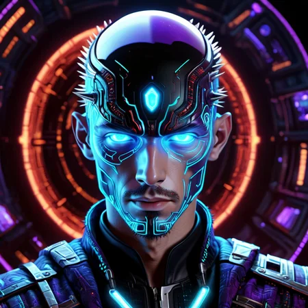 ((best quality)), ((masterpiece)), ((realistic,digital art)), (hyper detailed), DonM5yn1hXL male Time-travel law enforcement officer, Quantum entities- Fluid, fractal-like beings embodying superposition and quantum uncertainty., Young adult Voluptuous, Maori, Light blue eyes, Downturned Ears, Narrow Nose, Unique Jaw, Smooth Cheeks, Prominent Forehead, , Brown Spiky textured hair hair, Amusement,, Assumed position for advanced hand-to-hand combat., wearing Fair Isle Flannel Electroluminescent Cropped Trousers, Tie-dye RoyalPurple Lurex Electromesh Track Jacket, , , Quantum-linked Wristband and, Showing off futuristic clothing or wearable technology., Futuristic Interiors, Galactic Space Battles, Massive space stations and capital ships in combat, scifi, tech, futuristic, 8K, HDR <lora:DonM5yn1hXL-000014:1>