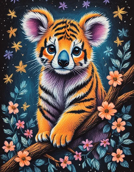 novuschroma13 style pastels tiger koala on a branch with flowers, stars <lora:sdxl_lightning_8step_lora:1> <lora:novuschroma13 style_2:1>