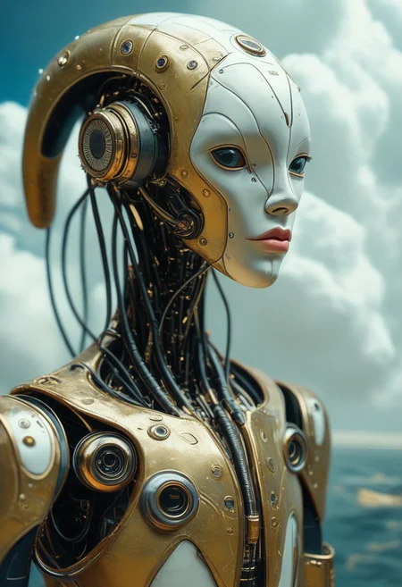 score_9, score_8_up, score_7_up, pmg style, ((first person perspective)), landscape photo, tron, heaven, ascendance, god rays, light, gold, sky, advntr, underwater, alien, colorfulr, ((zdzislaw beksinski)),translucent,transparent,reelmech, mechanical parts, cable, wires, machinery, joints, body suit