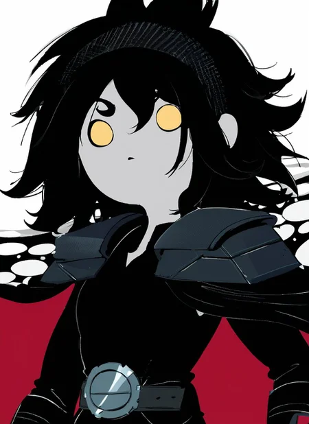 <lora:Adventure_Time_Style_LORA:1>, score_9, score_8_up, score_7_up, , adventure time style, flat color, vector ilustration, (dot eyes), round face,,,,, Trilla,
looking at viewer, black hair
armor,gloves, black cape,belt,(pale skin)
science fiction,sith base,girl has a cute face, lightsaber, Sith, yellow eyes
<lora:Trilla:0.6>,solo,(muscular body:1.3), black leather headband