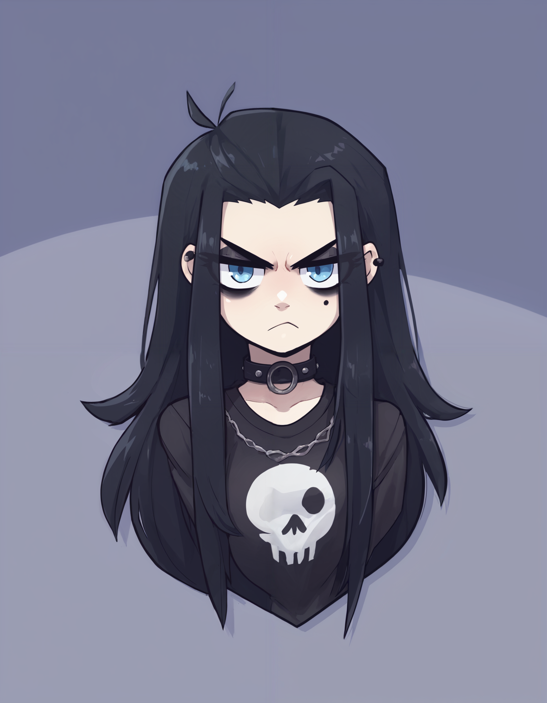 score_9, score_8_up, score_7_up, score_6_up, score_5_up, score_4_up, BREAK 1girl, frown, grimace, goth, black hair, long hair, blue eyes, <lora:Limebreaker:1>