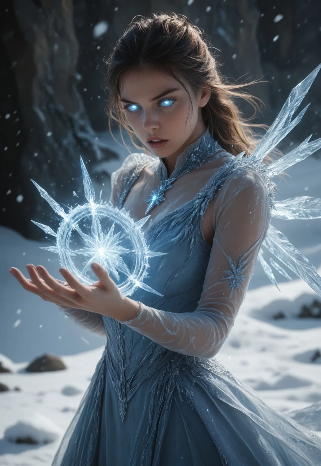 safe_pos, score_9, score_8_up, score_7_up, ((( highly detailed, masterpiece, perfect drawing, detailed, hd)))
,
((( )))
,
(( 1girl, solo, dress, ice dress ))
,
((( Dynamic, action, head tilted left, parted lips)))
,
((( Beautiful )))
,
(( Icemagmb, ice, Blue eyes, glowing eyes, ice circle ))
,
(( ))
,
((( Best view )))
,
()