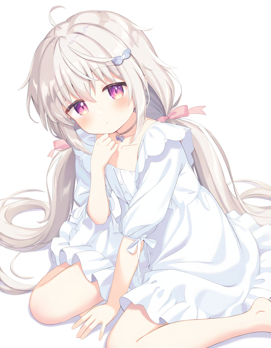 shiroka,1girl,solo,looking at viewer,white background,simple background,cowboy shot,dress,<lora:shiroka-000012:1>,masterpiece,best quality,very aesthetic,absurdres,newest,wariza,, masterpiece, best quality, very aesthetic, absurdres,newest, incredibly absurdres,