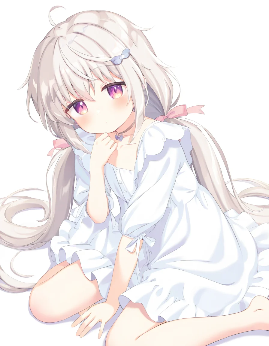 shiroka,1girl,solo,looking at viewer,white background,simple background,cowboy shot,dress,<lora:shiroka-000012:1>,masterpiece,best quality,very aesthetic,absurdres,newest,wariza,, masterpiece, best quality, very aesthetic, absurdres,newest, incredibly absurdres,