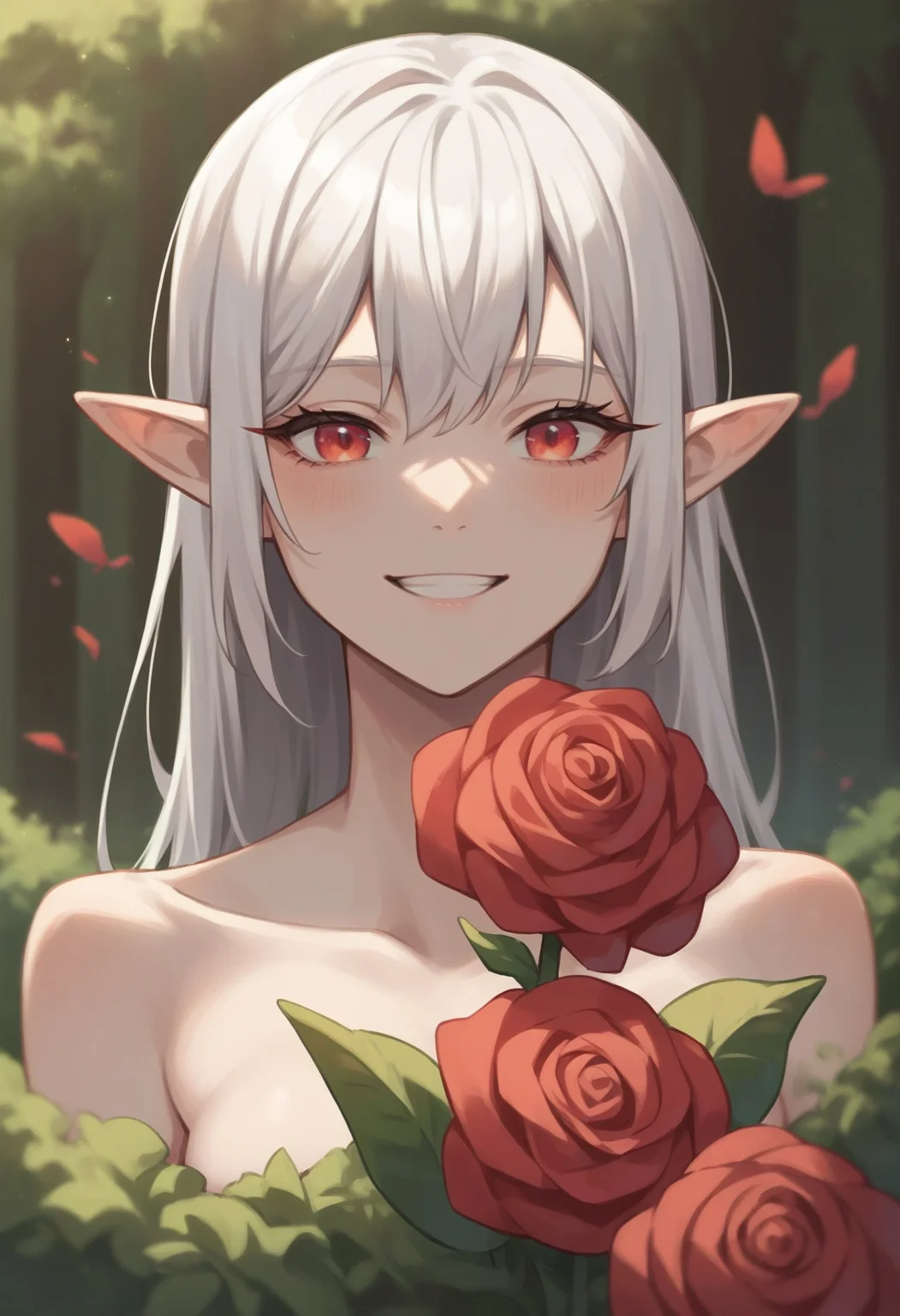 score_9, score_8_up,score_7_up, source_ anime,
1girl, elf, white hair, pointy ears, smiling, holding red flower, forest,
<lora:traditional_slider_v1_NEGWEIGHT:1>,