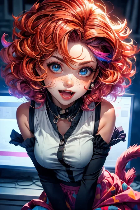(best quality, masterpiece1.2), (detailed eye:1.2), intricate detail, depth of field, cat ear, 1girl,upper body, curly hair, fang, off shoulder, heterochromia, freckles, blush, skirt, large breasts, kneehighs, open mouth, fangs, all fours, from above, cat tail, pov, pov hands, catnip
<lora:more_details:0.4>
<lora:Cosmic anime-oil fusion v2:0.45>
<lora:AnimeVibesV3:0.55> animevibes,
<lora:3DMM_V11:0.55> 3DMM
<lora:midjourney_20230624181825:0.65> midjourney ,
<lora:LAS:0.15> cloud,colorful,
<lora:msw_locon-t2:0.25>, shiny, shiny hair, shiny skin, shiny clothes