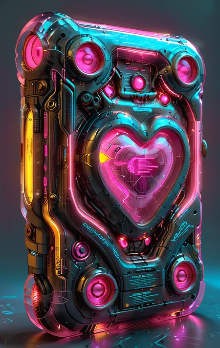 clear image, accurate picture, clear picture, precise image, focused image, Science fiction style, Science fiction, (carbon texture:2), pink glowing neon, neon hearts, neon heart aura,
(in ARTIST style:1.4), (masterpiece:1.8), (Frontal View:2)
(Frontal View of device (science fiction texture, science fiction skin, someplastic, no humans, english text, simple background, grey background, retro, old style, old phone, device, wearable item), glowing neon, gray paint),
pink glowing neon elements, pink glowing neon heart,
(masterpiece:1.8), (highest detailed:1.8),
(angle:1.8), perfectly lighted, (contrast), (saturated), (((sharp focus))), (hyperdetailed:1.3), (intricate details:1.2), (Refined details:1.3), (best quality:1.5), highly detailed textures,
vibrant colors, <lora:add-detail-xl:0.7> (ultra sharp focus:1.8), (detailed skin:1.8), (detailed windows:1.8), (thin lines:1.8), (best quality:1.8),
<lora:Apparatus_-_Traction_City_Walkers_Vehicles:0.7>, <lora:Someplastic_V2:0.8>,
<lora:glowneon_xl_v1:0.7>