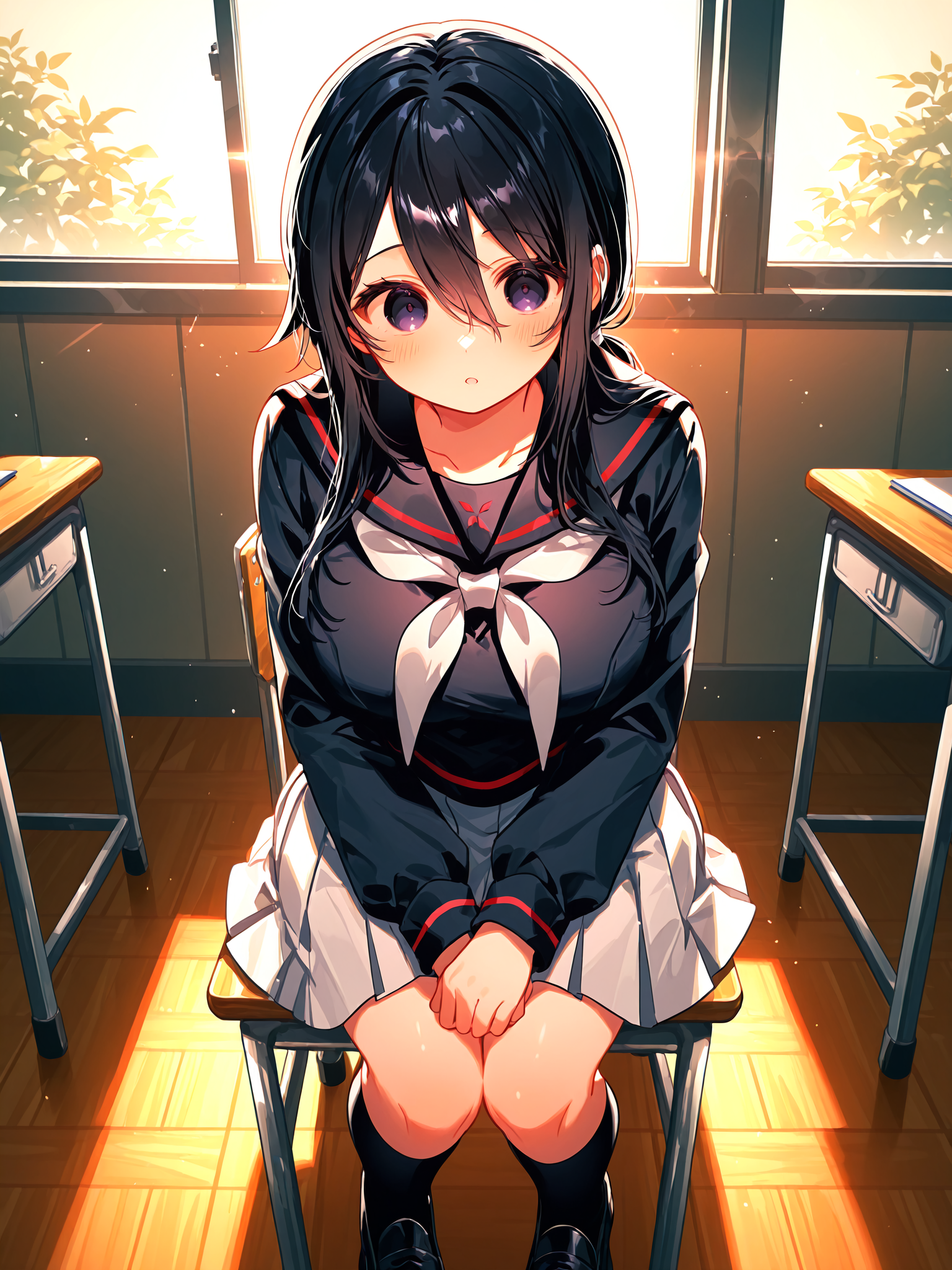 <lora:Ryoba4XL:1> Ryoba_YS,1girl, long hair, low ponytail, serafuku, large breasts, white pleated skirt, loafers, black kneehighs, white neckerchief, school uniform, solo, classroom, indoors,  <lora:spo_sdxl_10ep_4k-data_lora_webui:0.5>, 
masterpiece, best quality, amazing quality, very aesthetic, absurdres, newest, soft lighting  <lora:omoyunakyu715-_style_Illustrious:0.5> omoyu_nakyu715