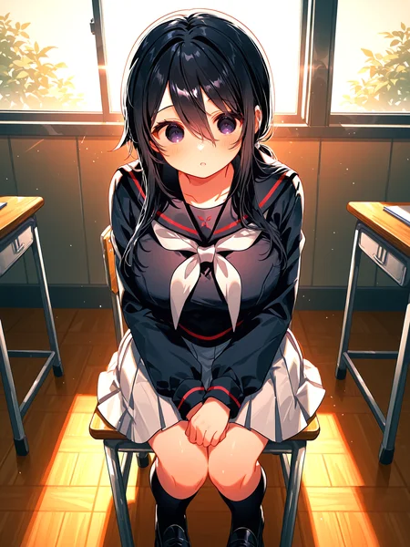 <lora:Ryoba4XL:1> Ryoba_YS,1girl, long hair, low ponytail, serafuku, large breasts, white pleated skirt, loafers, black kneehighs, white neckerchief, school uniform, solo, classroom, indoors,  <lora:spo_sdxl_10ep_4k-data_lora_webui:0.5>, 
masterpiece, best quality, amazing quality, very aesthetic, absurdres, newest, soft lighting  <lora:omoyunakyu715-_style_Illustrious:0.5> omoyu_nakyu715