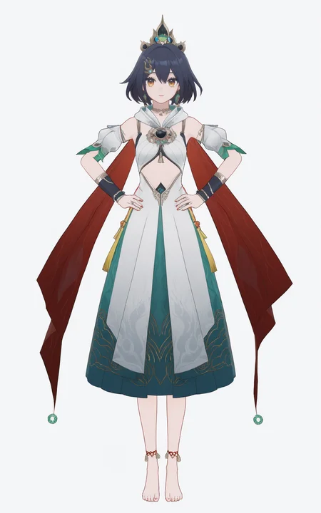 8k, best quality, masterpiece, (ultra-detailed), (high detailed skin), (white background:1.3), 
(full body:1.25), (white background), standing, looking at viewer, (solo:1.3), hands on hips, completely  white background, 
<lora:yunli-a3-Tanger-000014:0.8>, yunli, default clothes, 1girl, solo, barefoot, dress, jewelry, 
(beautiful_face), ((intricate_detail)), clear face, 
((finely_detailed)), fine_fabric_emphasis, 
((glossy)), full_shot,