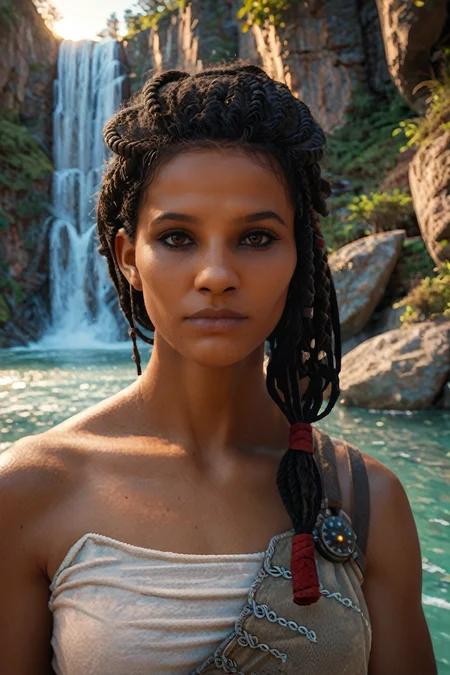 score_9, score_8_up, score_7_up, score_6_up
<lora:ACAya:1>
ACAya, 1girl, black hair, brown eyes, dark skin, looking at viewer, in front of hidden mountain waterfall, morning, secluded and refreshing with soft morning light on cascading water