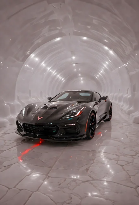 breathtaking (Futuristic-Black-corvette),
in a white-tunnel,
bright neon lights in the tunnel,
multicolored lights.
vivid colors, vivid contrast, bold colors,
white paved road . award-winning, professional, highly detailed