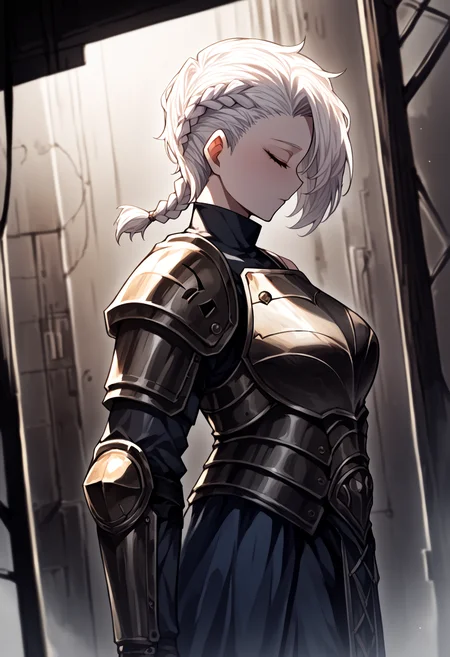 score_9, score_7_up, source_anime, uncensored, zPDXLxxx, <lora:intricate_details:0.5> intricate_details_xl, <lora:ProjectMoon_Style_v1.1:1> PM Style, armor, surreal transparent background, profile, eye focus, messy room
1girl, solo, li, large breasts, white hair, braid, parted bangs, mohawk, very short hair, closed eyes, looking at viewer, Boubou