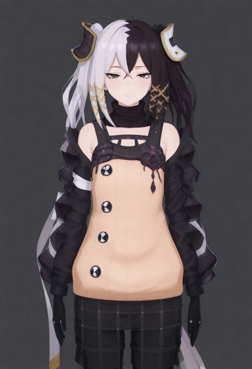 masterpiece, best quality, amazing quality,,, shiny skin,,,,,,<lora:Zesshi_Zetsumei:1> Z3ssh1Z3ts0m31, white hair, multicolored hair, black hair, long hair, two-tone hair, black eyes, gloves, jewelry, black gloves, hair ornament, skirt, pantyhose, ribbon,