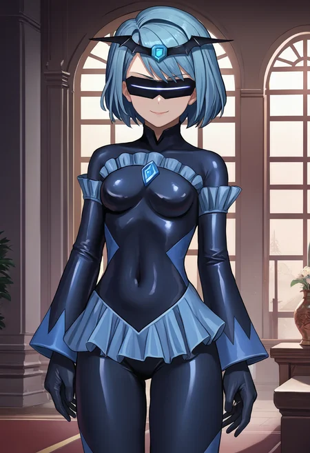 zPDXL, source_anime,
aafranziska, blue hair,
evil smile, evil, closed mouth,
badend bodysuit, blue badend,
standing, cowboy shot, evil visor, blue visor, 1girl,
indoors,
<lora:evil-visor-006:0.6> <lora:aa_franziska_ponyXL:0.9> <lora:bad-end-ot4-006:1.0>