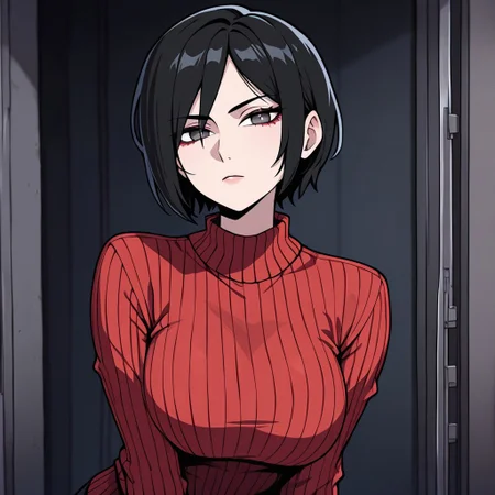 masterpiece, best quality, newest, absurdres, highres,
INFMixV1.0,
1girl, Ada_wong, \(resident evil\), asian, asian female, short hair, black hair, sweater, red sweater,