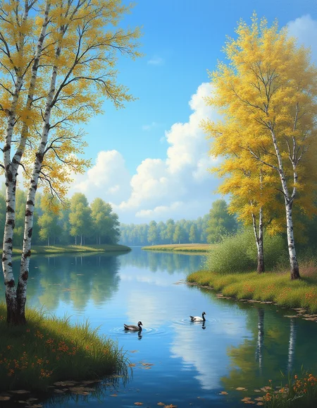 <lora:Claude_Monet_Flux-GMR:1> cmca
gorgeous scenic painting of a Russian spring, birch trees, lake with geese, blue sky and clouds,