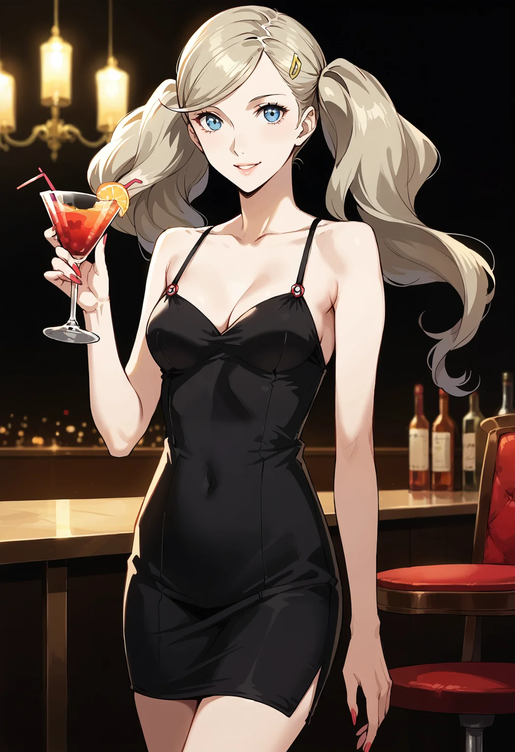 score_9, score_8_up, score_7_up, (source_anime), 1 girl, solo, nsfw, cute face,
p5ann, twintails, long hair, takamaki anne, blonde hair, hairclip,
tight black dress, cocktail dress, ;d, happy,
masterpiece, best quality, ultra detailed, absurdres, very aesthetic