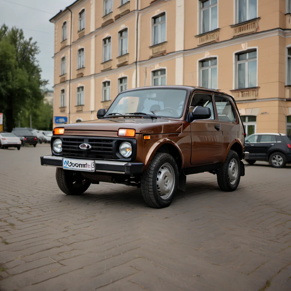 a photo of lada_niva in town , cinematic shot <lora:lada_niva:1>