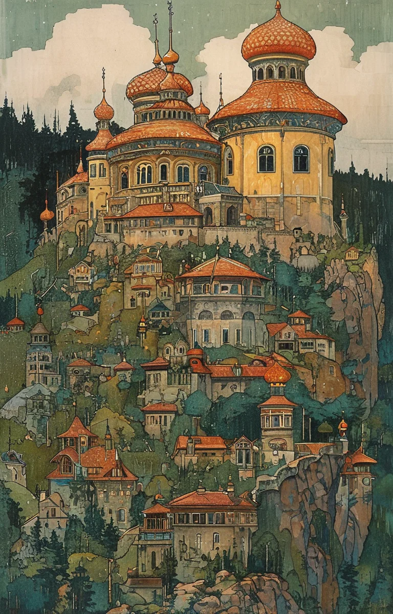 masterpiece,best quality,<lora:tbh166-sdxl:0.9>,illustration,style of Ivan Bilibin, portrait of family