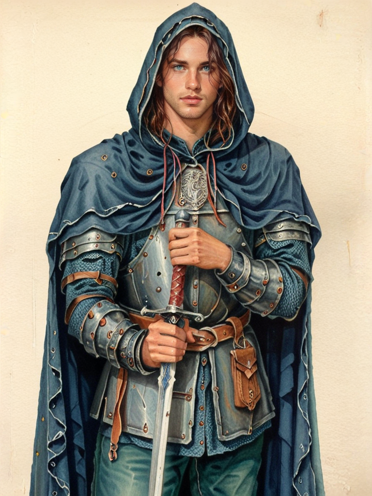 score_9, score_8_up, score_7_up, oblivionarts, solo, 1boy, male focus, armor, cape, hooded cowl, sword in hand, scimitar, simple background, traditional art, medieval aesthetic, <lora:Oblivion:1>