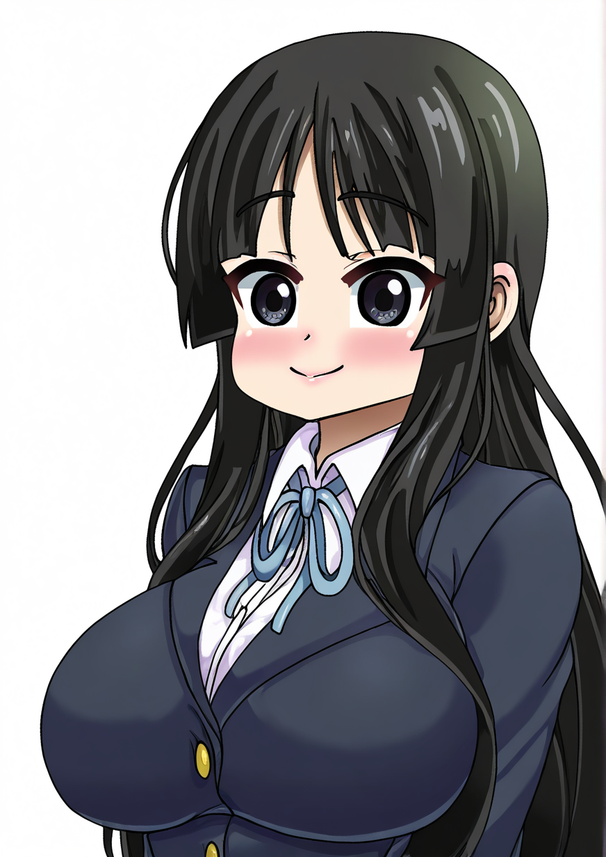 <lora:Karan:1.2>,1girl, akiyama mio, huge breasts, black eyes, black hair, long hair, sakuragaoka high school uniform, school uniform, smile, solo, winter uniform, very awa, masterpiece, best quality,highres, absurdes,amazing quality